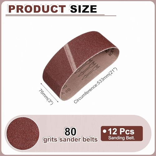 HARFINGTON 3 x 21 Inch Sanding Belts, 12 Pcs 80 Grits Aluminum Oxide Abrasive Belt Sander File Belt for Woodworking, Metal Polishing, Knife Sharpener - size: 3 x 21 Inch(80 Grit)