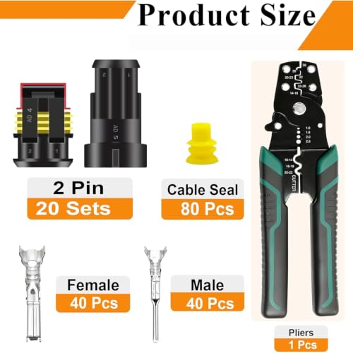 20 Pack 2 Pin Connector Automotive Electrical Automotive Replacement Ignition Plug Connectors 2 Wire Connector 16-22 AWG Quick Connect Waterproof Connector - color: Black, size: 240pcs