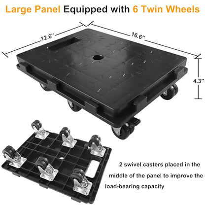 Furniture Movers with Wheels, Heavy Duty Moving Dolly 6 Wheels for 600lbs Capacity, 16.6 x 12.6 Inch Flat Furniture Dolly, 2 Pack Dolly Cart Interlock Into Large Furniture Movers