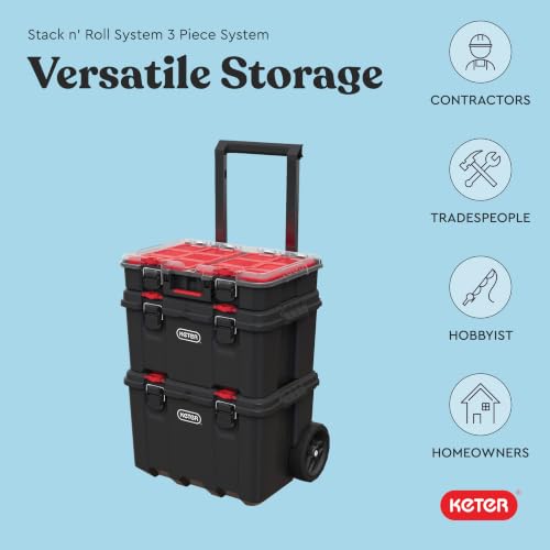 Keter Stack N Rolling Tool Box Modular Storage System 3 Piece - color: Black/Red, size: 3PC System