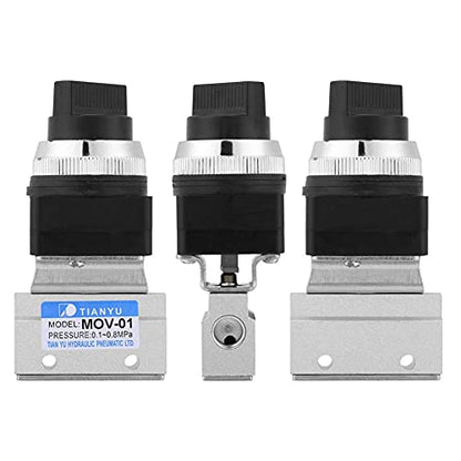 MOV 01 2 Position 2 Way G1/8 Hand Controlled Pneumatic Valve, Mechanical Air Control Valve for Pressure Systems, Compact Manual Actuation with Quick Connect Fittings