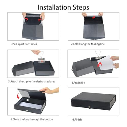 6 Pack Foldable Plastic Box Files A4 with Metal Clip（Black） - color: black, size: with clip