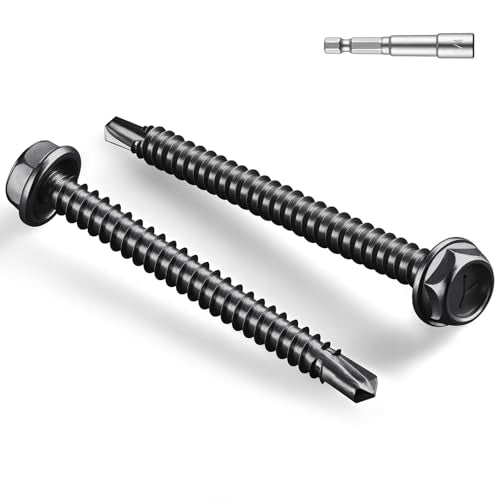 #8 x 1-1/2 Inch Self Drilling Screws, (115pcs) 1 lbs Black Self Tapping Screws for Metal, 410 Stainless Steel Hex Washer Head Sheet Metal Screw - color: Black 1lb Per Box, size: #8x1-1/2"
