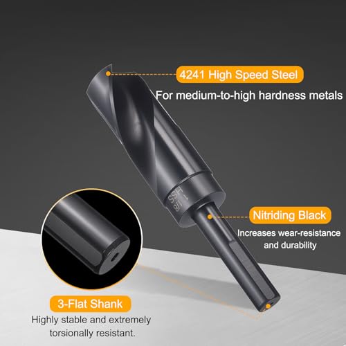 HARFINGTON 1-1/8" Drill Bit 1/2" Reduced Shank 3-Flat 4241 HSS 118° - size: 1-1/8" with 1/2" Shank