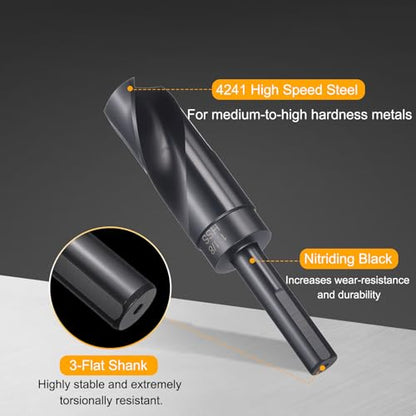 HARFINGTON 1-1/8" Drill Bit 1/2" Reduced Shank 3-Flat 4241 HSS 118° - size: 1-1/8" with 1/2" Shank