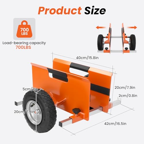 10 Inch Panel Dolly 700LB Heavy-Duty Drywall Cart with Pneumatic Wheels Adjustable Frame Moving Cart for Drywall Plywood Doors Indoor Outdoor Use (Orange) - color: Orange
