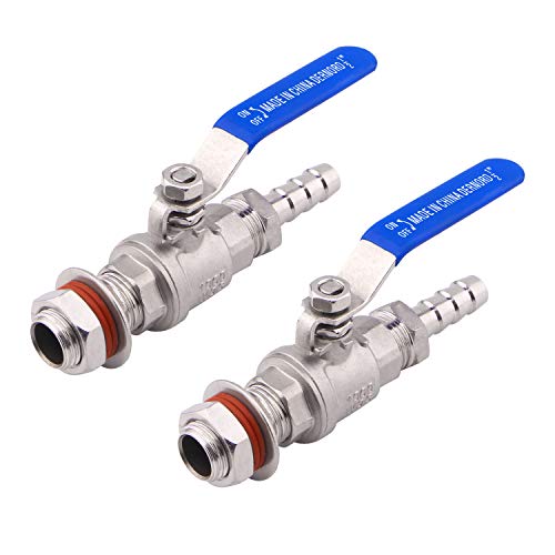DERNORD 2 Packs 1/2 Inch Weldless Ball Valve Stainless Steel 304 Bulkhead For Home Brew Kettle (1/2" NPT to 1/2" Barb Hose) - size: 1/2" NPT to 1/2" Barb Hose, style: Pack of 2