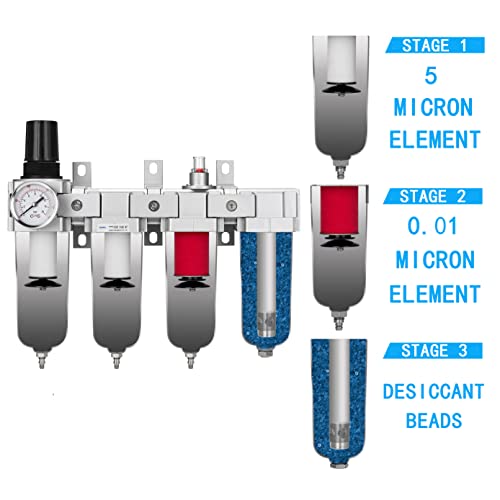 NANPU 1/2" NPT Air Compressor Filter Dryer Regulator - 4-Stage Dual Filter - size: 1/2" NPT, Munual Drain, style: 4 Stage(+Filter)