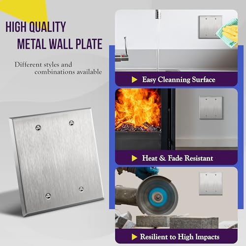 ENERLITES Double Blank Metal Wall Plate, for Unused Holes, 2-Gang Silver - color: Stainless Steel, size: 2 Gang - Standard