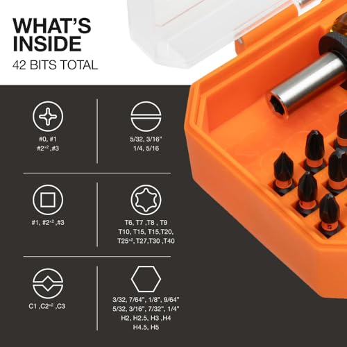Klein Tools 33803 ProFlex 42-Bit Impact Driver Bit Set with Modular Case - size: 42 Bit Set