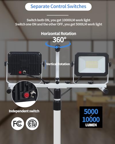 UFOND LED Work Light with Detachable Tripod, Dual Head Work Lamp for Garage - color: White
