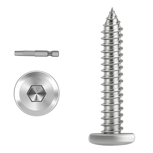 100-Piece M4 x 20mm Self-Tapping Screws - 304 Stainless Steel Flat Head Hex Socket Cap Screws with Drive Bit, for Wood and Thin Metal - color: Silver, size: M4 x 20mm