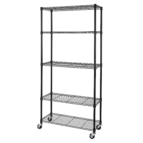 5-Tier NSF-Certified Steel Wire Shelving, 36"W x 14"D x 75.5"H, Black - color: Black, size: 5-Tier Shelving, 36" W x 14" D