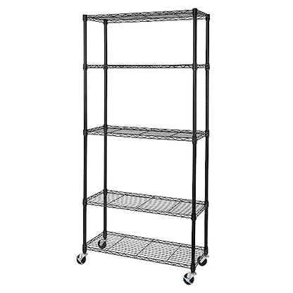 5-Tier NSF-Certified Steel Wire Shelving, 36"W x 14"D x 75.5"H, Black - color: Black, size: 5-Tier Shelving, 36" W x 14" D