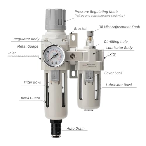 Air Pressure Regulator with Pressure Gauge(0-150PSI),Water Separator for Air Compressor Auto Drain 1/2 NPT Threaded Interface - size: 1/2 NPT, style: Auto Drain