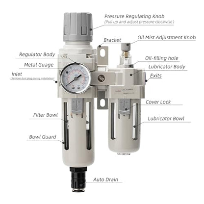 Air Pressure Regulator with Pressure Gauge(0-150PSI),Water Separator for Air Compressor Auto Drain 1/2 NPT Threaded Interface - size: 1/2 NPT, style: Auto Drain