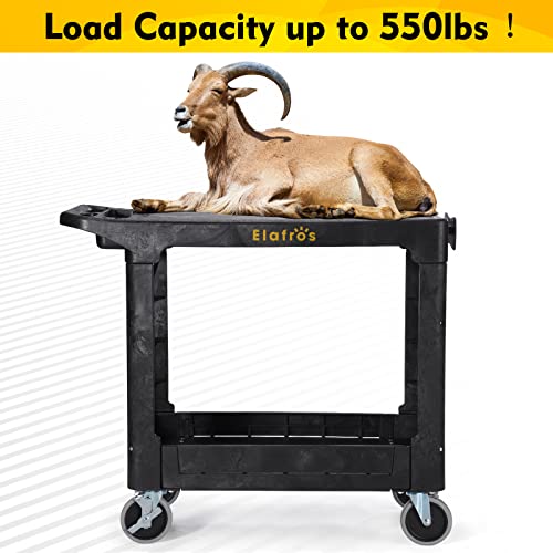 ELAFROS Heavy Duty Plastic Utility Cart, 37 x 18.8 in, Flat Top, Swivel Wheels, 550 lbs Capacity, Black (Pack of 2) - color: Black, size: 4 swivel casters (Pack of 2)