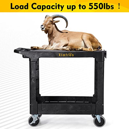 ELAFROS Heavy Duty Plastic Utility Cart, 37 x 18.8 in, Flat Top, Swivel Wheels, 550 lbs Capacity, Black (Pack of 2) - color: Black, size: 4 swivel casters (Pack of 2)