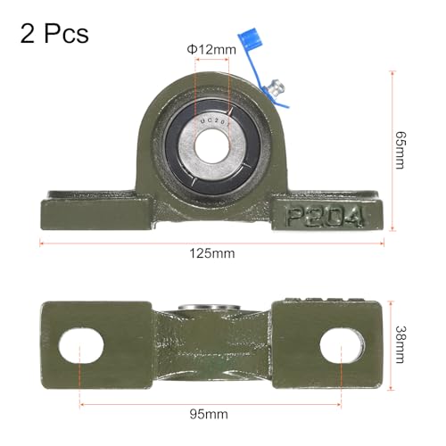 uxcell 2 Pcs UCP201 Pillow Block Bearings 12mm Bore Self Alignment, Solid Cast Iron Base Mounted Chrome Steel Bearings - size: UCP201
