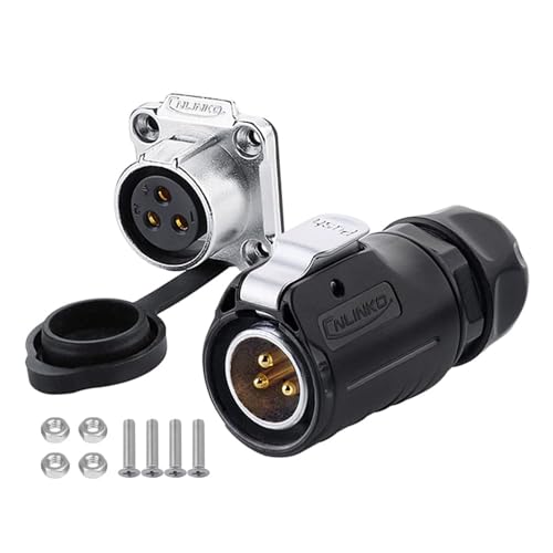 CNLINKO LP20 Series Waterproof Connector, IP68 Power Connector 3pin m20 Male and Female Circular Connector LED Outdoor Lighting Power Connector Quick Fast Locking (3 pin) - size: 3 PIN, style: Black/4-Hole Socket