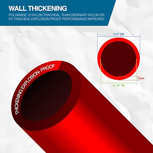 Utah Pneumatic 1/4" DOT Air Line SAE J844 PA12 Nylon Tubing, 32.8ft (Red) - color: Red, size: 1/4" x 32.8 Feet