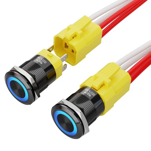 2PCS 22mm 20A Momentary Push Button Switch 12-24V DC with Harness - color: Blue-Momentary