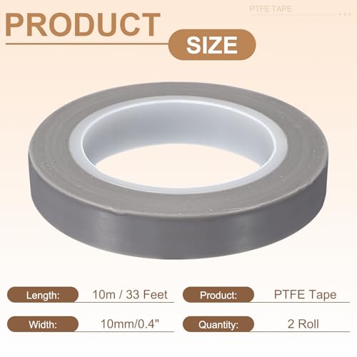 PATIKIL 0.4" x 33ft Heat Resistant Tape, High Temperature Tape PTFE Adhesive High Heat Tape Waterproof Smooth Surface for Vacuum Sealer Machine Insulation Protection, 0.13mm Thick, 2PCS - size: 0.13x10mm