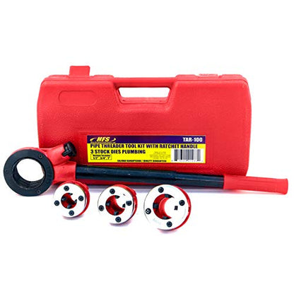 HFS(R 3-Die NPT Ratchet Pipe Threader Kit, 1/2, 3/4 and 1 Inch - size: with 3 Dies