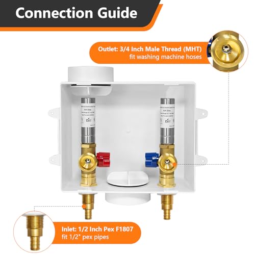 HeSun Washing Machine Outlet Box, 1/2"Crimp PEX x 3/4"MHT Outlet(WM007-1) - size: Washing Machine Box W/ SS Arrestor, style: F1807 Crimp