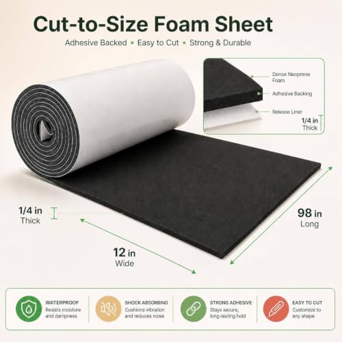 Storystore Sponge Neoprene Foam Sheet with Adhesive 1/4''T x 12''W x 98''L - color: Black (With Adhesive), size: 12 in x 98 in x 1/4 in