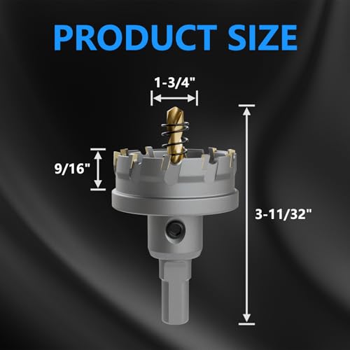 CSOOM TCT Hole Saw Set, 2-Piece 1-3/4” (44mm) Heavy Duty Carbide Tipped Cutter for Stainless Steel, Iron, Metal, and Plastic Bench, Spring Guided Drill Bits Included - size: 1-3/4"(44mm)