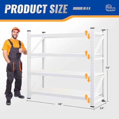 BYNSOE 48" W Storage Shelves 3000lbs Garage Metal Shelving Heavy Duty Garage Shelves Adjustable Storage Shelves for Industrial, Factory(White, 48" W X 24" D X 69" H) - color: White, size: 48" W X 24" D X 69" H