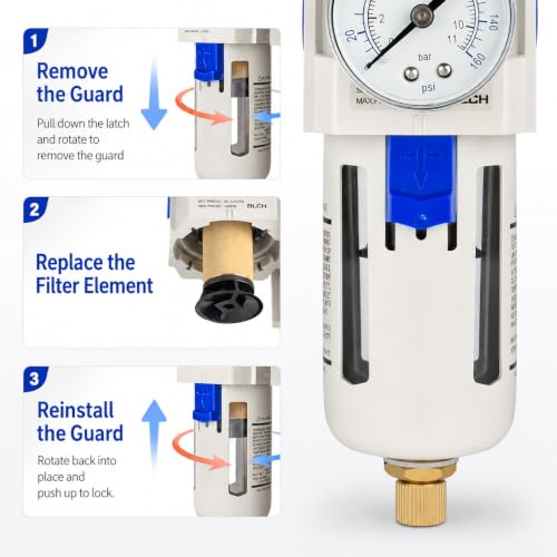 BLCH 1/2" NPT Air Compressor Filter - Air Pressure Regulator Filter Combo,Compressed Air Dryer AW4000-04 Semi-Auto Drain Poly Bowl Gauge 0-160 PSI 5μm - size: AW4000-04