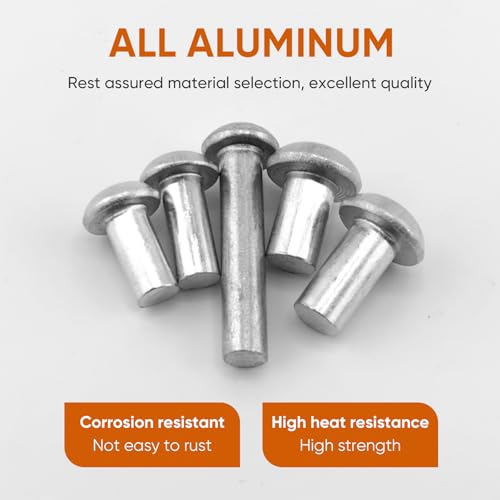 ALLCLEAN 3/16" Diameter X 3/8" Length Solid Aluminum Brazier Head Rivets,Aluminum Boat Rivets,Round/Dome Head Rivet,Pack of 150 - size: 3/16" x 3/8"
