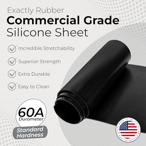 Exactly Rubber - Commercial Grade Silicone Sheet, 60A Durometer Silicone Mat, -80 to 450°F Temperature Resistant Rubber Mat, Rubber Sheet with 350% Elongation, Made in the USA, 1/16 x 12" x 18", Black - color: Black, size: 1/16 x 12 x 18
