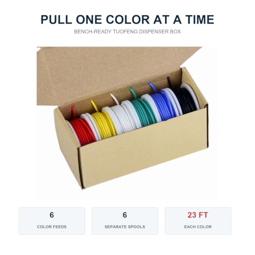 TUOFENG 20 AWG Stranded PVC Hook Up Wire, 6 Colors, 138 ft Tinned Copper - size: 20 AWG PVC Wire 6 colors 23ft each (138ft Total)