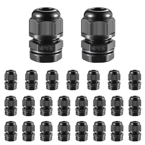 RTHIEAI 25 PCS 3/8"(5-10mm) NPT Nylon Cable Gland Joints with Gaskets, IP68 Adjustable Lock Nut Strain Relief Cord Grip Waterproof Cable Glands - UL Listed and RoHS Compliant - size: 3/8 Inch