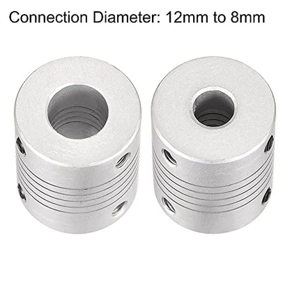 uxcell 12mm to 8mm Aluminum Alloy Shaft Coupling Flexible Coupler Motor Connector Joint L30xD25 Silver 2Pcs - size: 12mm to 8mm