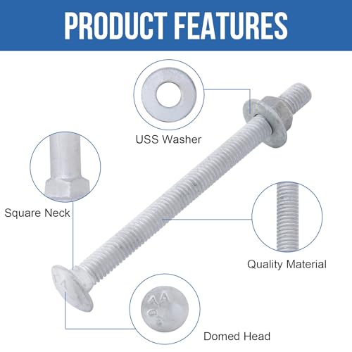 5/8" x 14" Carriage Bolts (12 PCS), Hot Dip Galvanized, Heavy Duty Round Head with Washers and Nuts - size: 5/8" x 14"