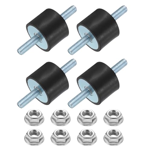 uxcell 4Pcs M6 x 18mm Rubber Mounts, 20 x 25mm Cylindrical Anti Vibration Isolator Studs Shock Absorber Double Studs with Nuts for Car Bobbin Generator Air Compressors - size: M6 x 18mm, 20 x 25mm