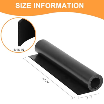 Neoprene Rubber Sheet, Solid Rubber Seal Strips for DIY Gasket Materials, Oil-Resistance, Sound Reduce and Anti-Slip for Flooring, Pads, Bumpers, Supports(12In x 1/16In x 2Ft) - size: 12In x 1/16In x 2Ft, style: No Backing Adhesive