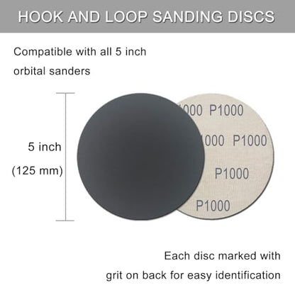 50Pcs 5 Inch Hook and Loop Sanding Discs, 1000 Grit Wet Dry Round Sandpaper - style: Grit 1000