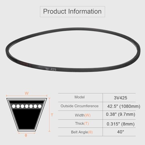 uxcell 3V425 Rubber V Belt 42.5" Length x 0.38" Width x 0.31" Thick, Industrial Power Transmission Belt - size: 3V425