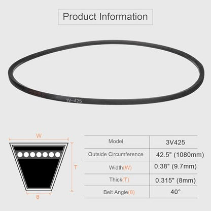 uxcell 3V425 Rubber V Belt 42.5" Length x 0.38" Width x 0.31" Thick, Industrial Power Transmission Belt - size: 3V425