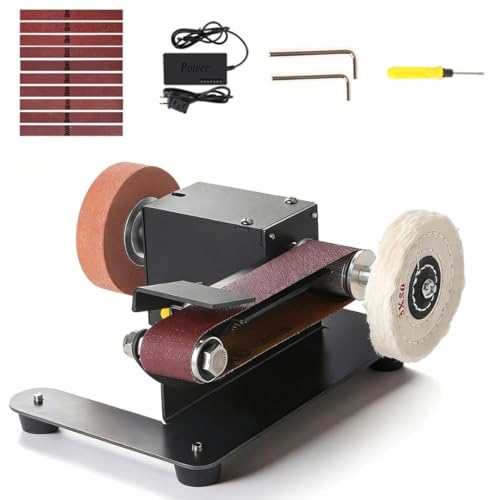 Mini Belt Sander, Electric Small Sander Knife Making Supplies, 7 Adjustable Speed Electric Knife Sharpener, Power Belt Grinder for Woodworking. (Standard - Essential Polishing Kit) - style: Standard - Essential Polishing Kit