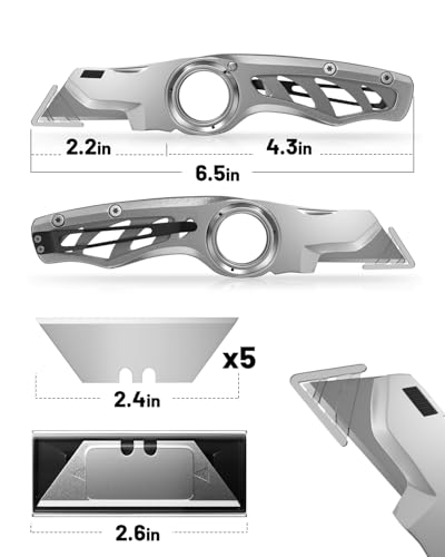 Folding Utility Knife Pocket Knife, Heavy-Duty Box Cutter with Anti Slip Finger Loop, Quick Change Blade Razor Knife, Box Cutters for Home, Office, Warehouse, Durable Razor Knife, Box Knife (Grey) - color: Grey