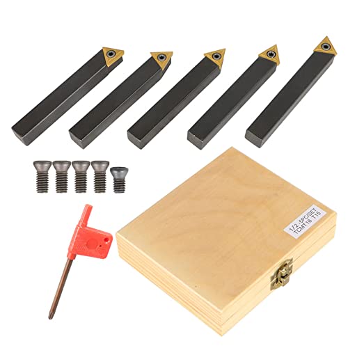 findmall 5Pcs 1/2 Inch Indexable Carbide Lathe Turning Tool Holder Metal Lathe Tools Inserts Bits with TCMT16T304 Carbide Inserts - size: 5Pcs 1/2"