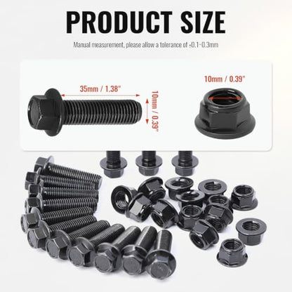 Minho M10-1.25 x 35mm Flange Head Bolts in Carbon Steel Material, Hexagon Screws Come with Flange Nuts,Black Oxide Finish Plated,Full Thread, 8 Sets - size: M10-1.25*35