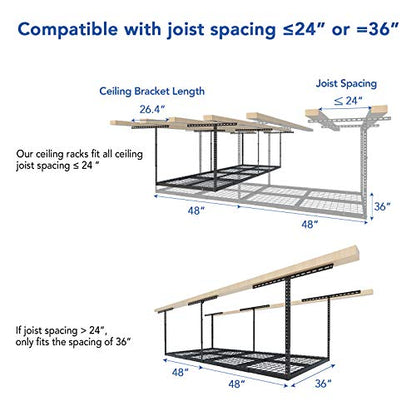 FLEXIMOUNTS 3x8 Overhead Garage Ceiling Storage Rack, 2 Pack, Black - color: Black, size: 3x8 ft