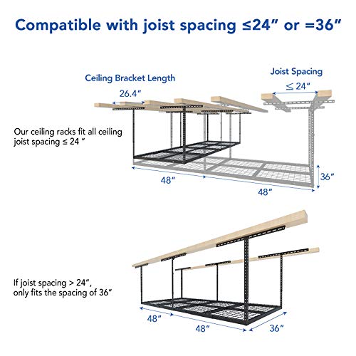 FLEXIMOUNTS 3x8 Overhead Garage Ceiling Storage Rack, 2 Pack, Hammertone - color: Hammertone, size: 3x8 ft